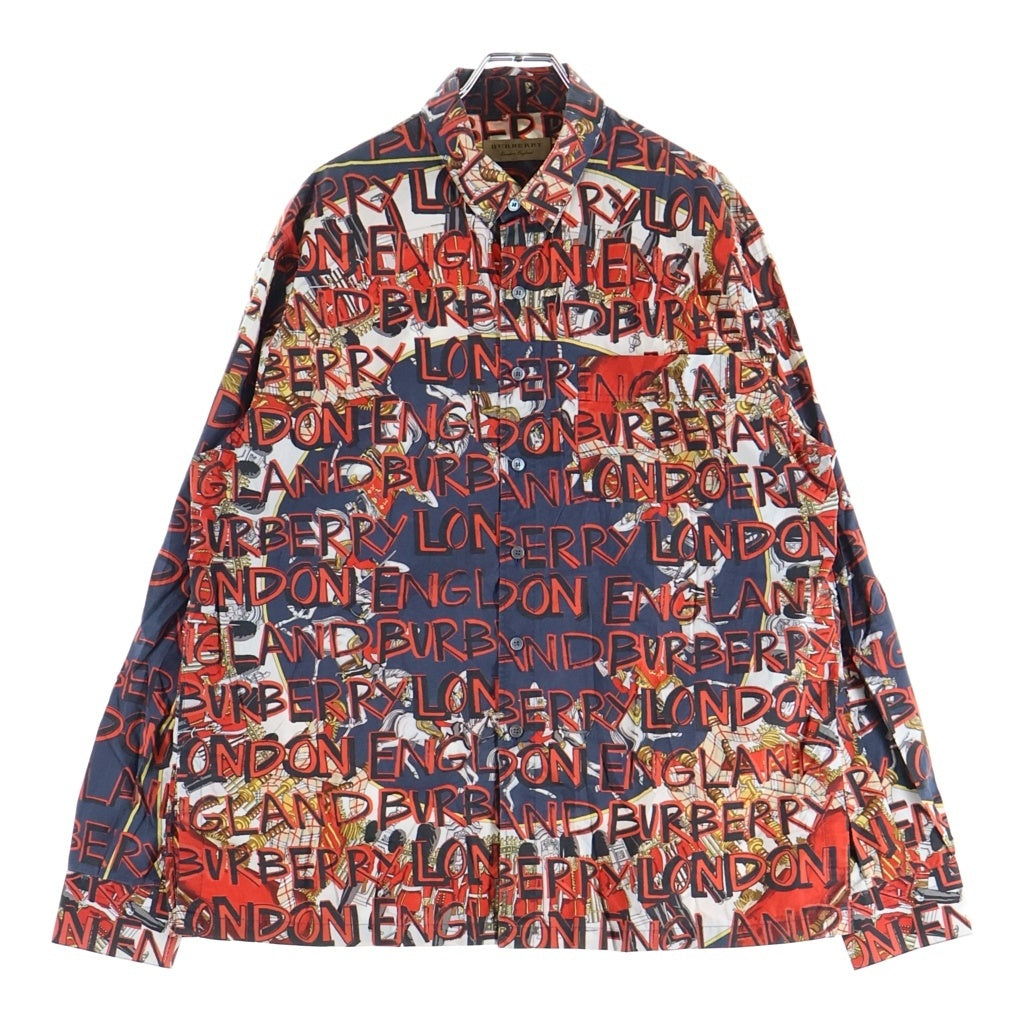 BURBERRY(バーバリー) 総柄グラフティプリント長袖シャツ ネイビー/レッド 8001137