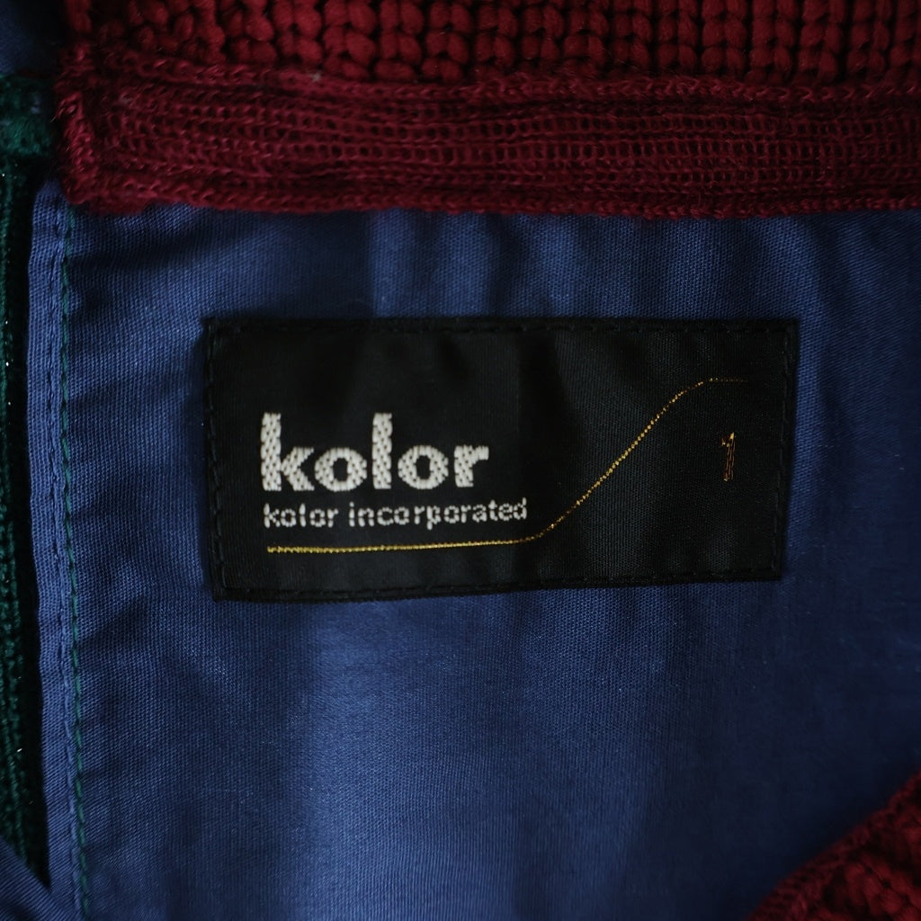 kolor(カラー) 21SS Docking Knit Polo Shirt ドッキングニット半袖ポロシャツ グリーン/レッド 21SCM-N03301