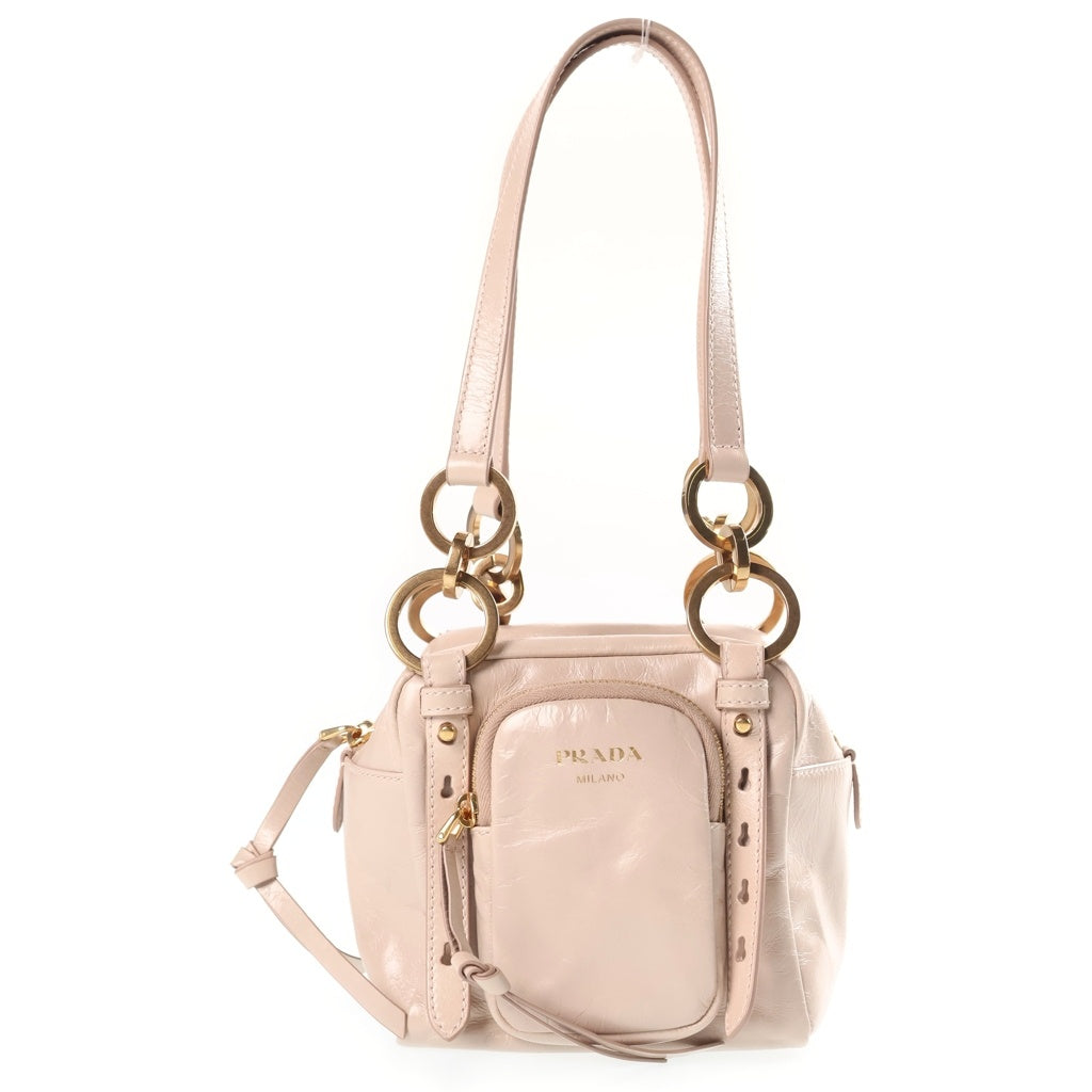 PRADA(プラダ) ダングル レザー トップハンドル ミニバッグ ベージュ 1BB137 レディース
