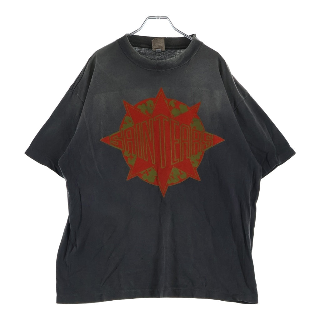 SAINT MICHAEL(セントマイケル) 24AW ×DENIM TEARS LOGO PRINT TEE デニムティアーズ ロゴプリント ヴィンテージ加工 クルーネック 半袖カットソー グレー SM-YS1-0000-C45