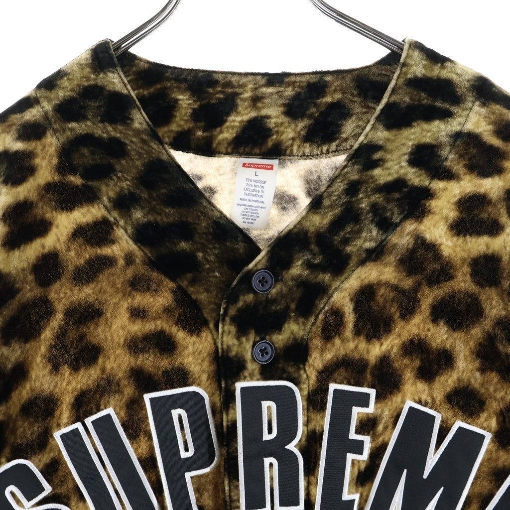 SUPREME(シュプリーム) 25SS Velvet Baseball Jersey ベルベット レオパード柄 ベースボール ジャージ 半袖フットボールシャツ ブラウン