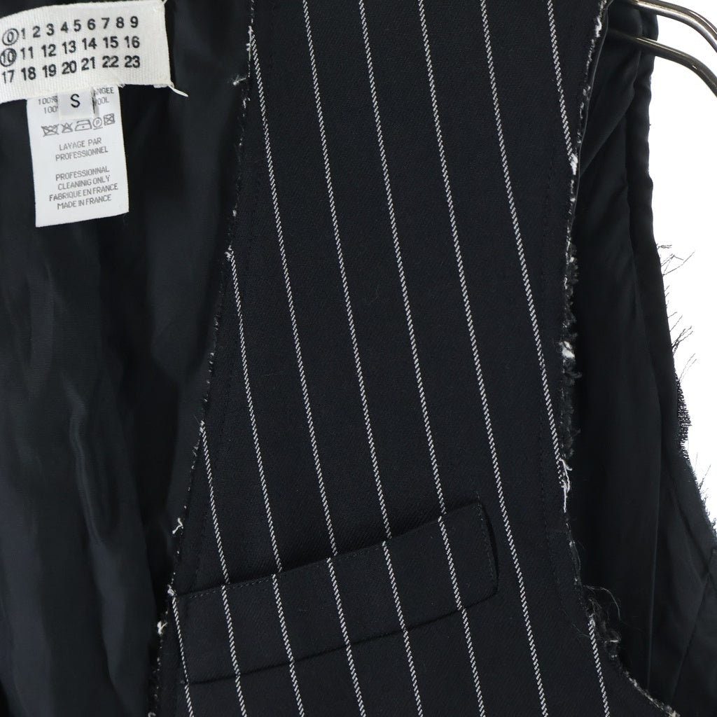 Maison Margiela(メゾンマルジェラ) 010初期 本人期 アーティザナル ダメージ加工 ストライプ柄 ベスト ジャケット ブラック
