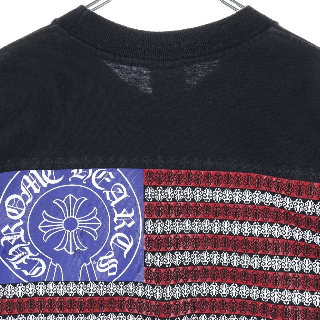 CHROME HEARTS(クロムハーツ) OLD CH T-SHRT 1 バックアメリカンフラッグプリント 半袖Tシャツ ブラック