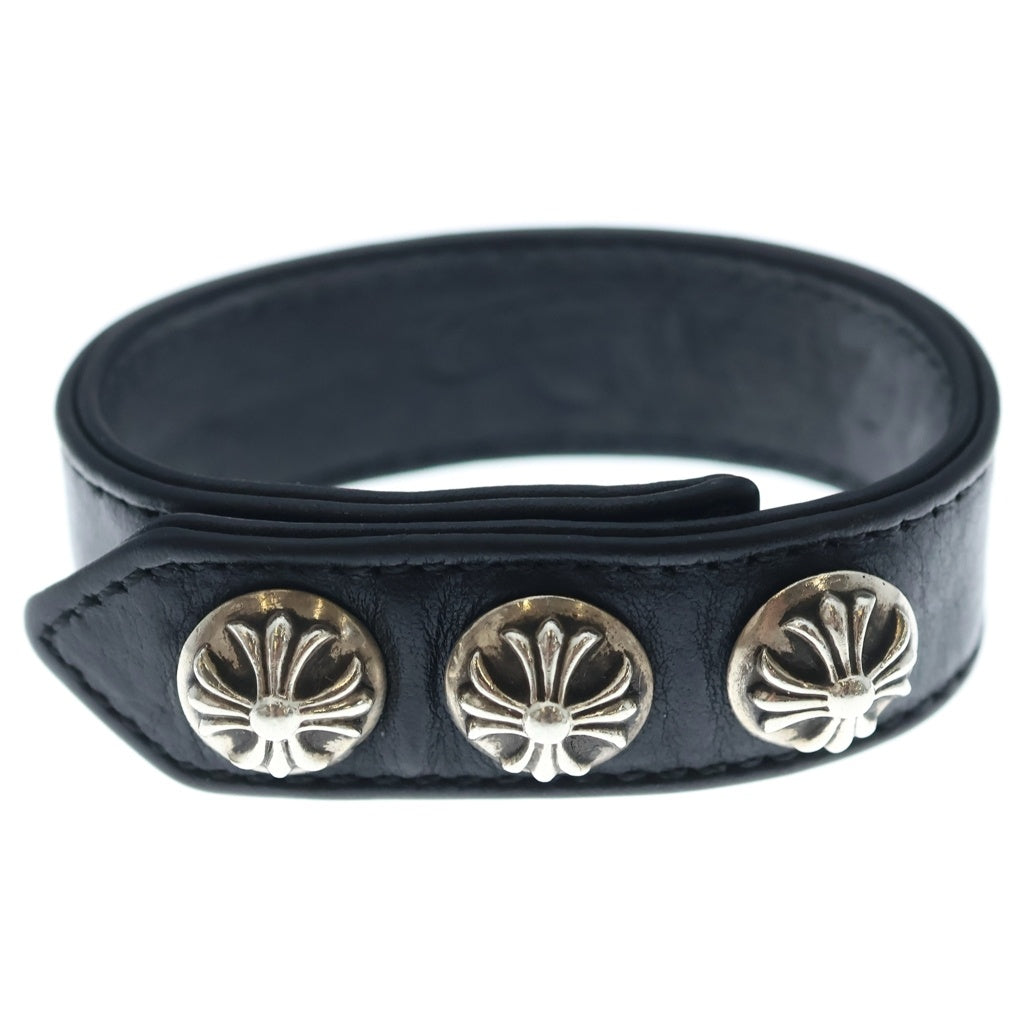CHROME HEARTS(クロムハーツ) 3BTN 2SNP クロスボール 3ボタン2スナップ レザーブレスレット ブラック/シルバー BCA123