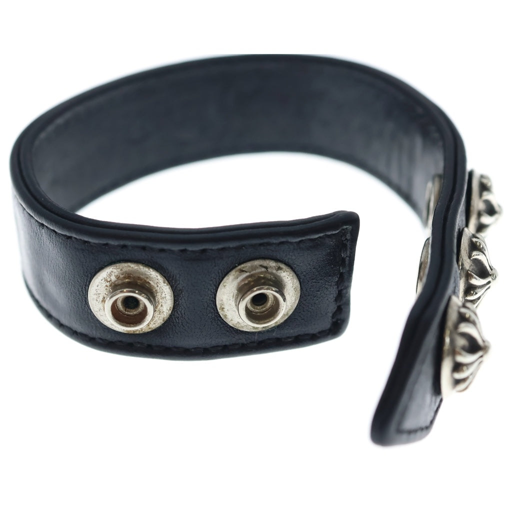 CHROME HEARTS(クロムハーツ) 3BTN 2SNP クロスボール 3ボタン2スナップ レザーブレスレット ブラック/シルバー BCA123