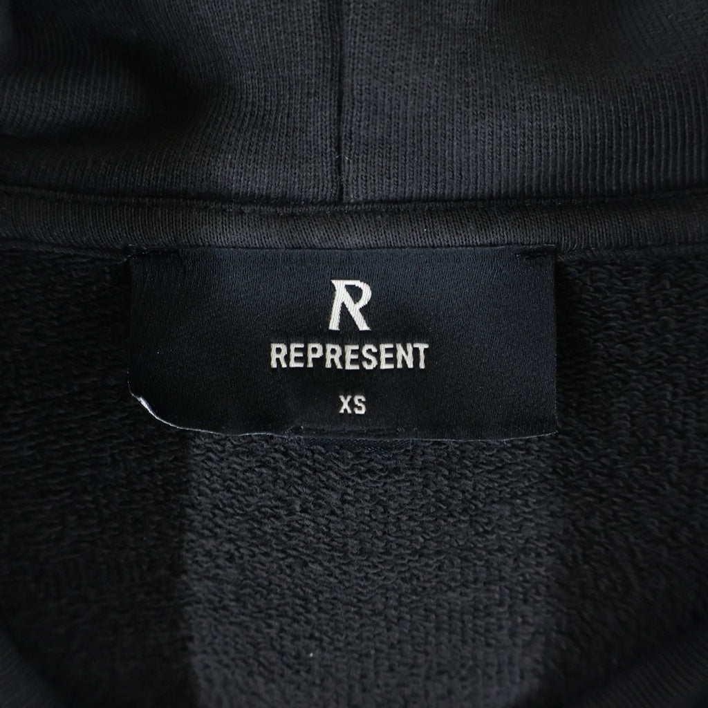 REPRESENT(リプレゼント) STUDDED LOGO HOODED SWEATSHIRT スタッド ロゴデザイン フーデッド スウェット パーカー ブラック