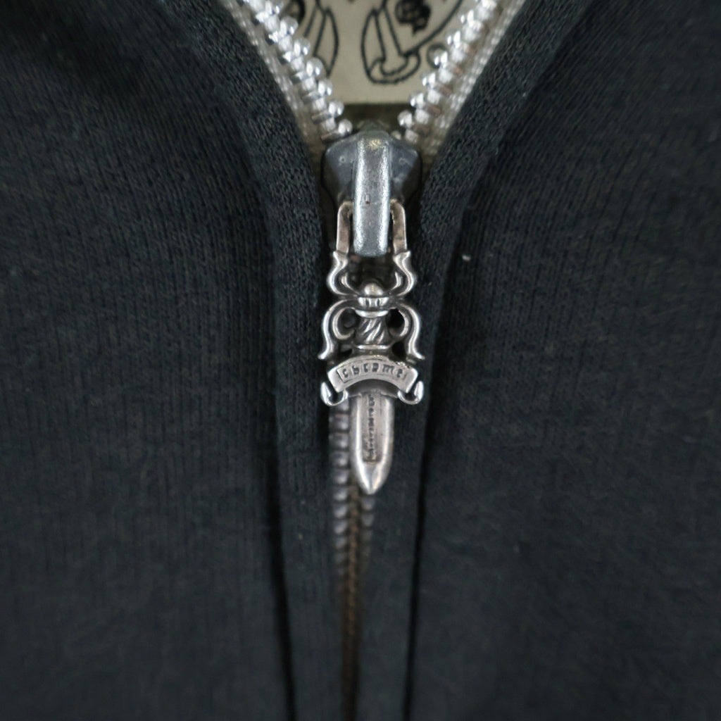 CHROME HEARTS(クロムハーツ) OLD THRML SWTSHRT HD ZIP 裏地サーマル バックスクロールプリント ダガージップアップパーカー ブラック