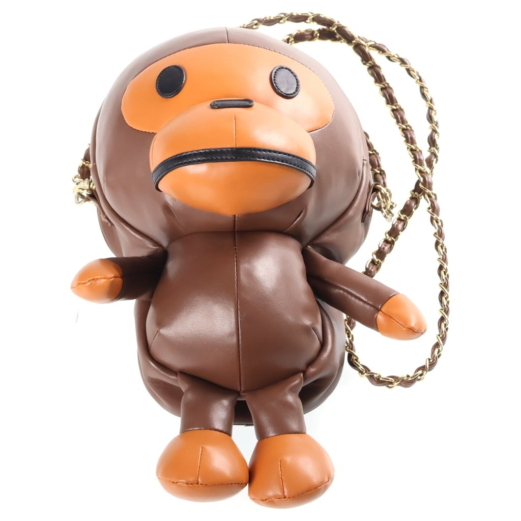 A BATHING APE(アベイシングエイプ) BABY MILO ベビーマイロ ビッグ ポーチドール チェーンショルダーバッグ ブラウン 002BAJ202001L レディース