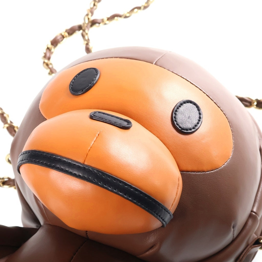 A BATHING APE(アベイシングエイプ) BABY MILO ベビーマイロ ビッグ ポーチドール チェーンショルダーバッグ ブラウン 002BAJ202001L レディース