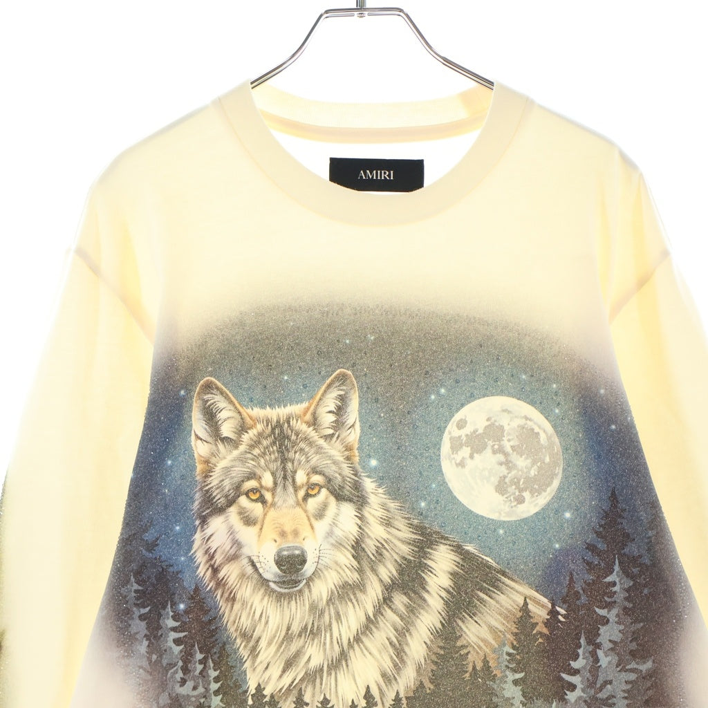 AMIRI(アミリ) ラインストーンウルフグラフィックプリント長袖Tシャツ カットソー ホワイト