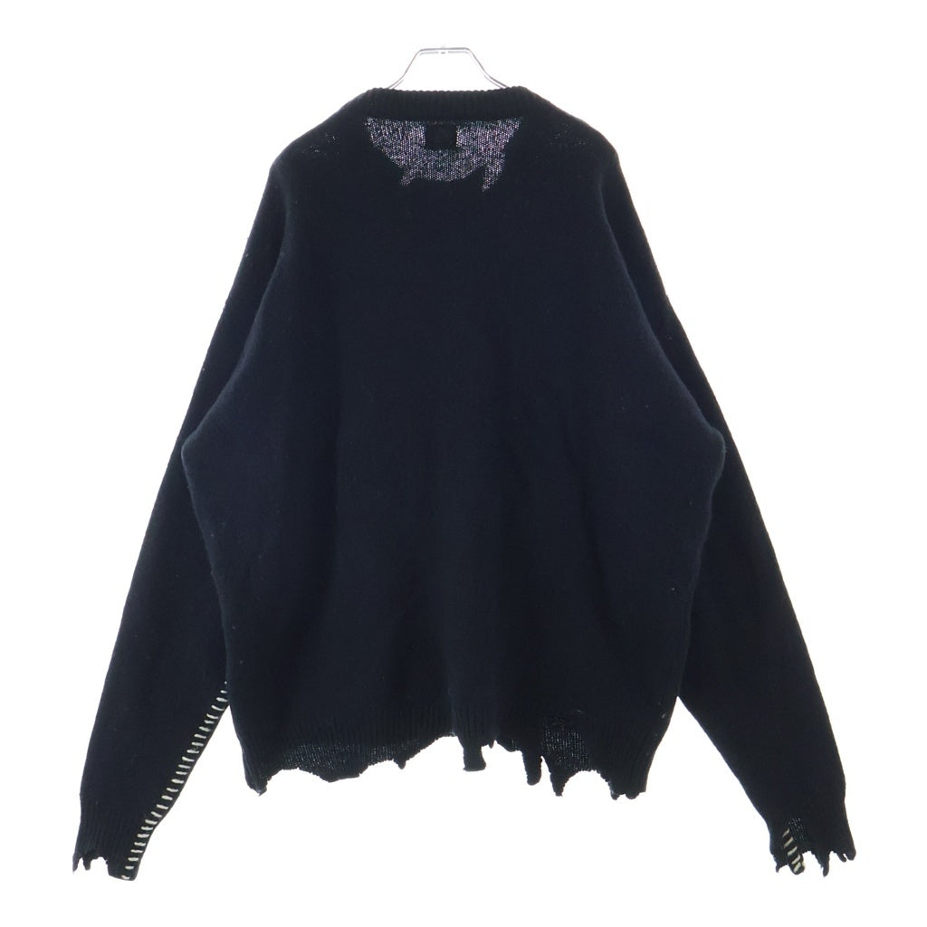 SAINT MICHAEL(セントマイケル) 21AW Wool Sweater With Embroidered Front Logo フロントロゴ刺繍ウールセーター ブラック SM-A21-0000-039