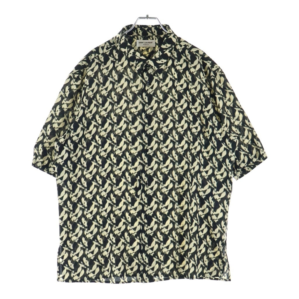 SAINT LAURENT PARIS(サンローランパリ) 総柄レーヨンシルク半袖シャツ ブラック/イエロー 601070 Y2G02
