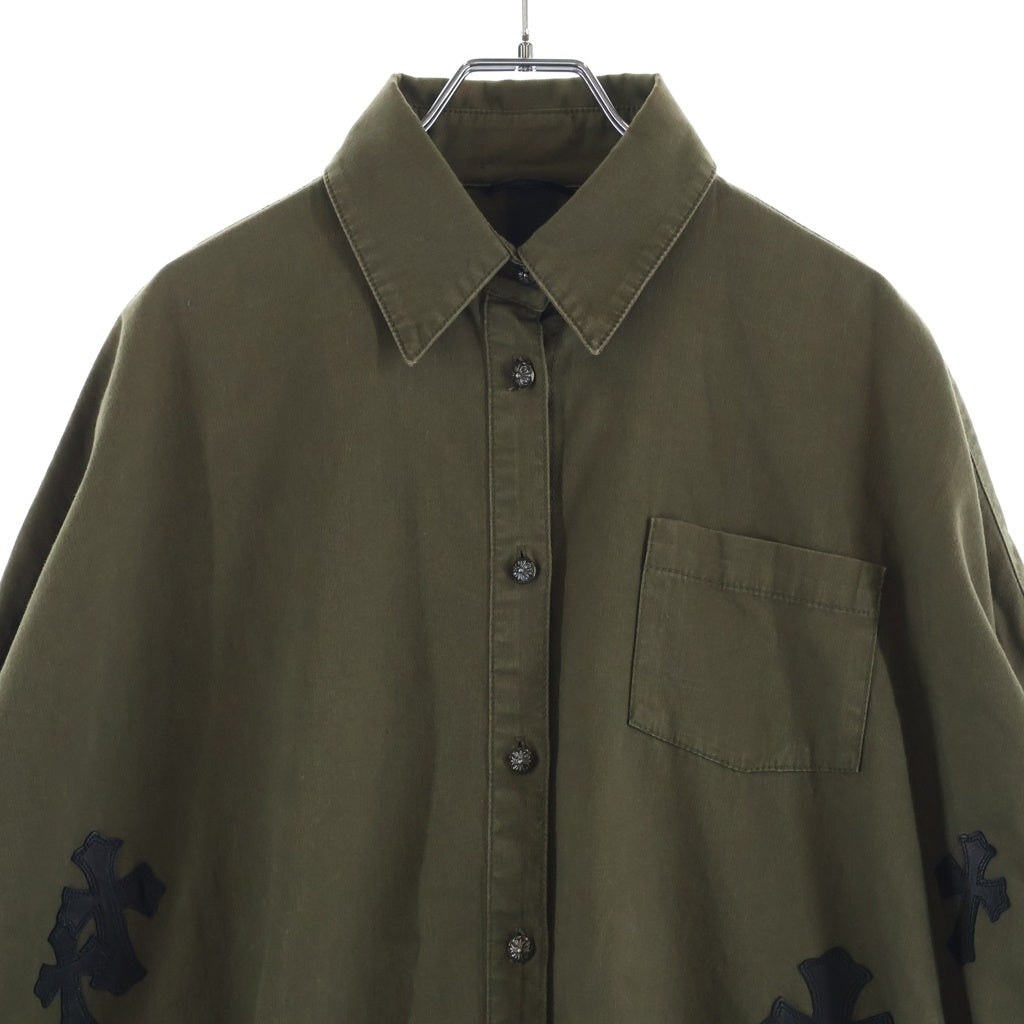 CHROME HEARTS(クロムハーツ) Y NOT MAHAL KITA ワイノット マハルキタ セメタリークロスパッチ クロスボタン オーバーサイズ長袖シャツ ブラック/カーキ