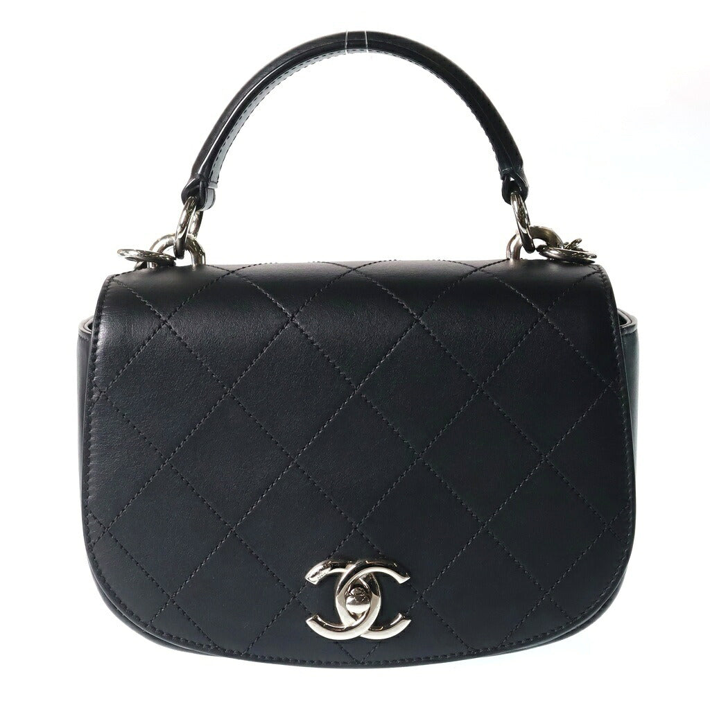 CHANEL(シャネル) マトラッセ ココマーク ロゴカーフスキン トップハンドル チェーンショルダーバック ブラック M14244