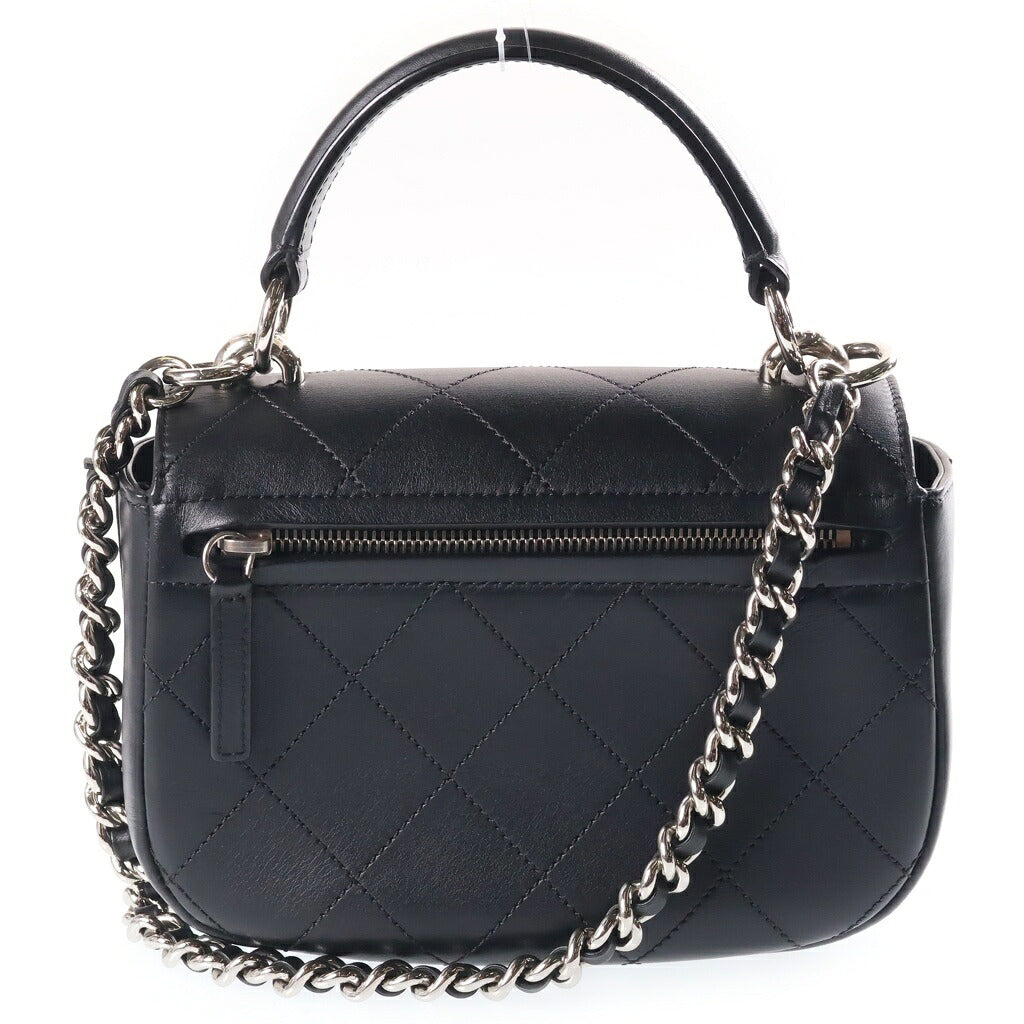 CHANEL(シャネル) マトラッセ ココマーク ロゴカーフスキン トップハンドル チェーンショルダーバック ブラック M14244