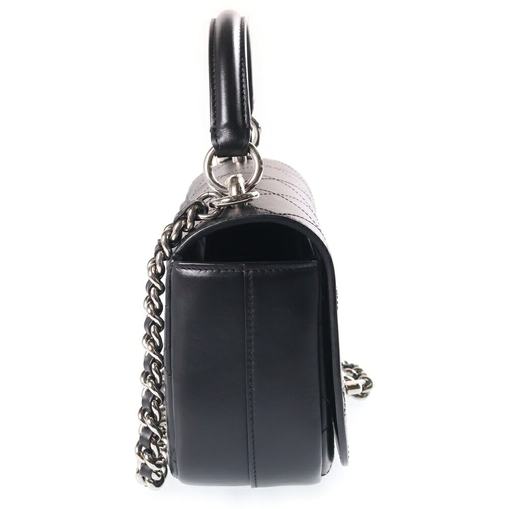 CHANEL(シャネル) マトラッセ ココマーク ロゴカーフスキン トップハンドル チェーンショルダーバック ブラック M14244