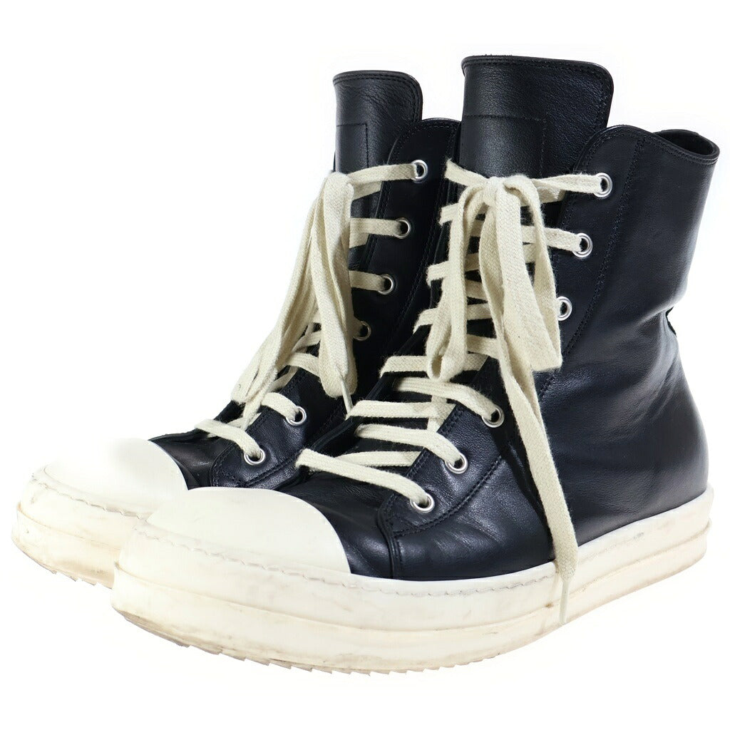 Rick Owens(リックオウエンス) 25SS RAMONES SNEAKERS ラモーンズ レザー ハイカットスニーカー ブラック RU01E5890