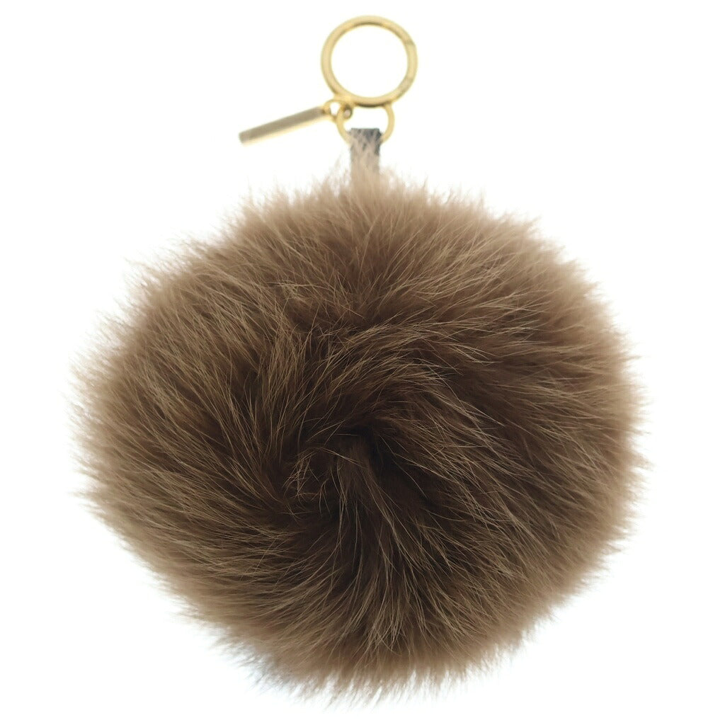 FENDI(フェンディ) ポンポンファー チャーム ストラップ ブラウン