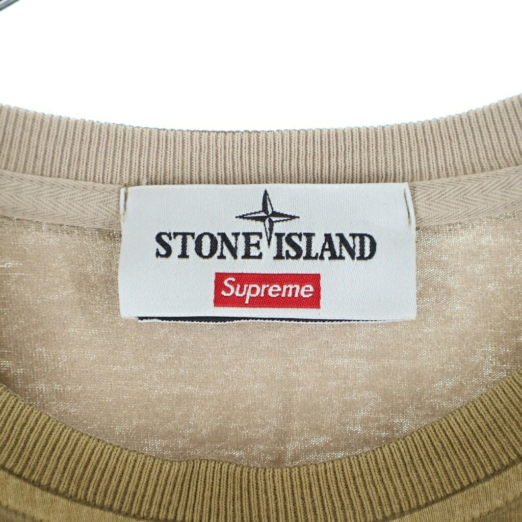 SUPREME(シュプリーム) ×STONE ISLAND L/S TEE ×ストーンアイランド フロントロゴプリント長袖Tシャツ カットソー ブラウン/ベージュ 7925201S6