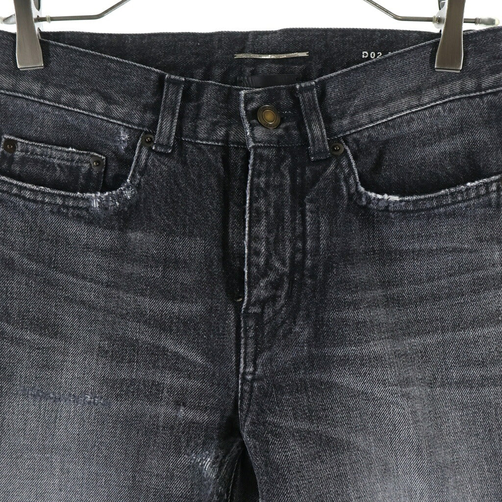 SAINT LAURENT PARIS(サンローランパリ) ヴァカレロ期 ダメージ加工 ジップアップ スキニー デニムパンツ ブラック 527503 YB867