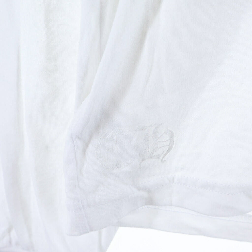CHROME HEARTS(クロムハーツ) BACK ARCH LOGO SCROLL LABEL L/S TEE オンライン限定 袖フローラル アーチロゴ 長袖Tシャツ ロンT カットソー ホワイト