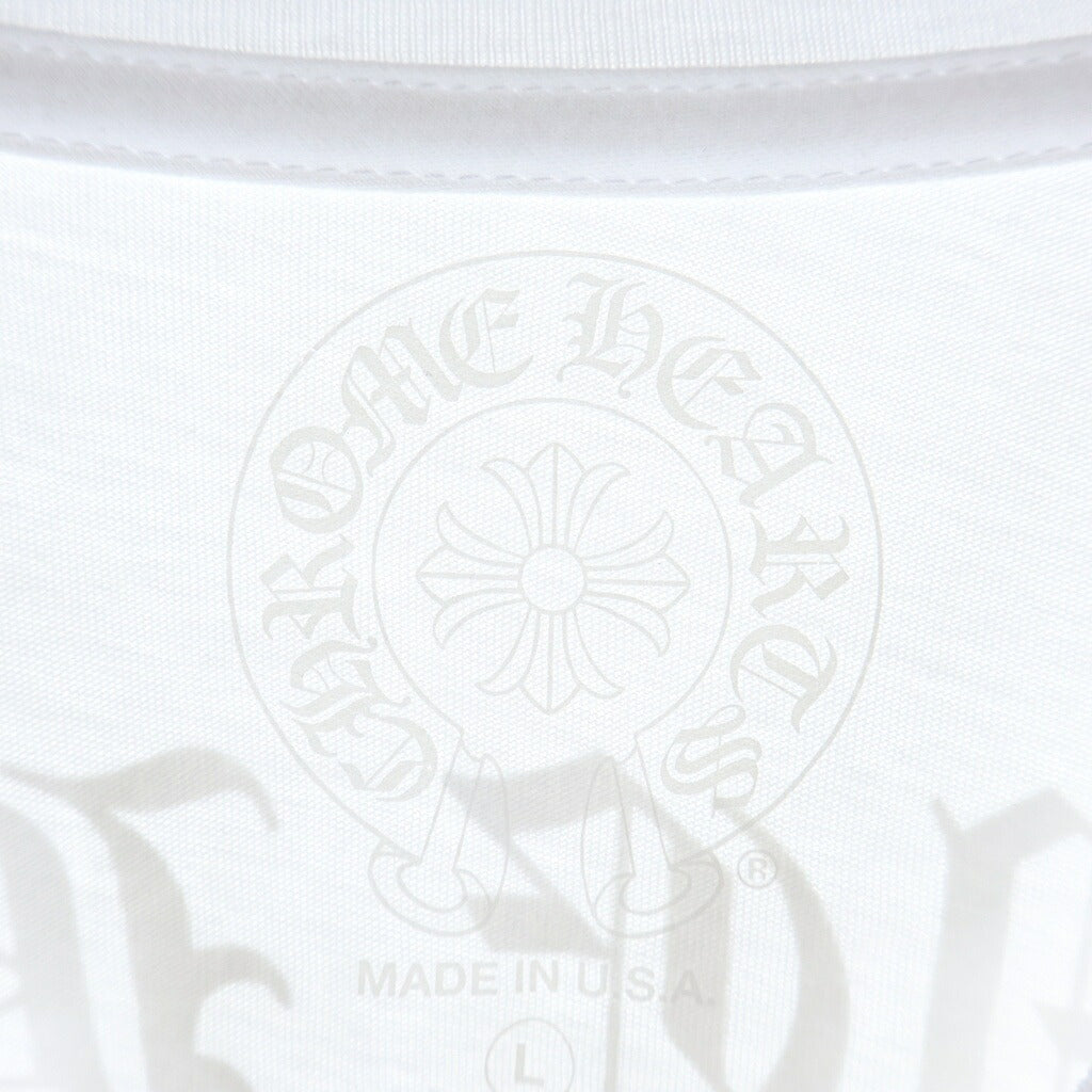 CHROME HEARTS(クロムハーツ) BACK ARCH LOGO SCROLL LABEL L/S TEE オンライン限定 袖フローラル アーチロゴ 長袖Tシャツ ロンT カットソー ホワイト