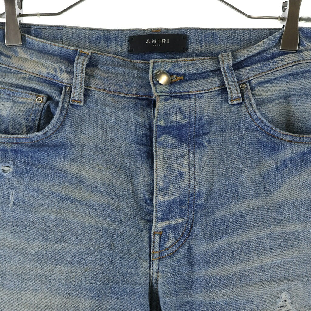 AMIRI(アミリ) Distressed Ripped Skinny Denim Jeans ダメージ加工クラッシュスキニーデニムパンツ ボトムス ブルー SR1PXMDS154SAMDSI