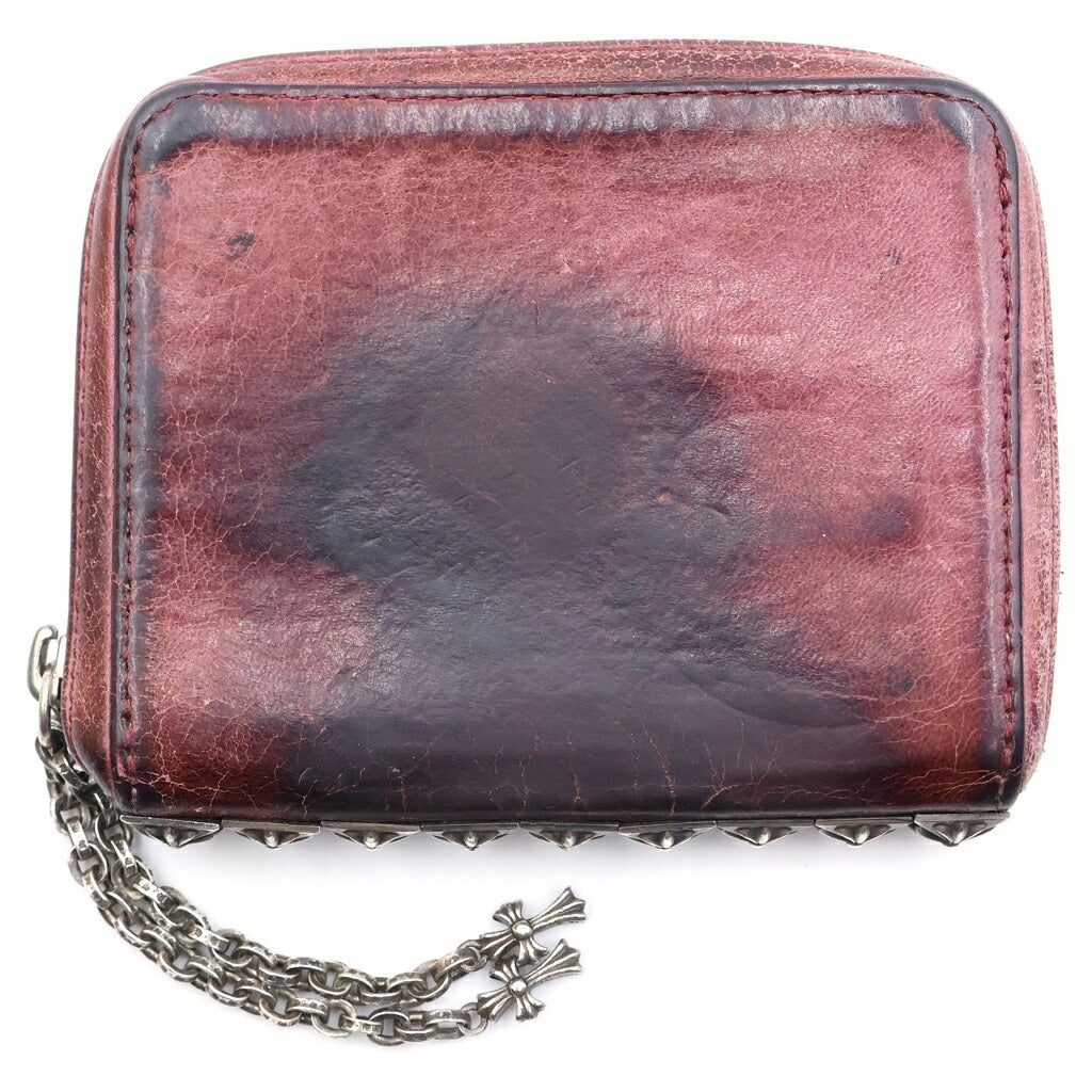 CHROME HEARTS(クロムハーツ) 3 SIDE ZIP 3サイドジップ レザー ピラミッドスタッズ ベイビーファット ウォレット 財布 レッド
