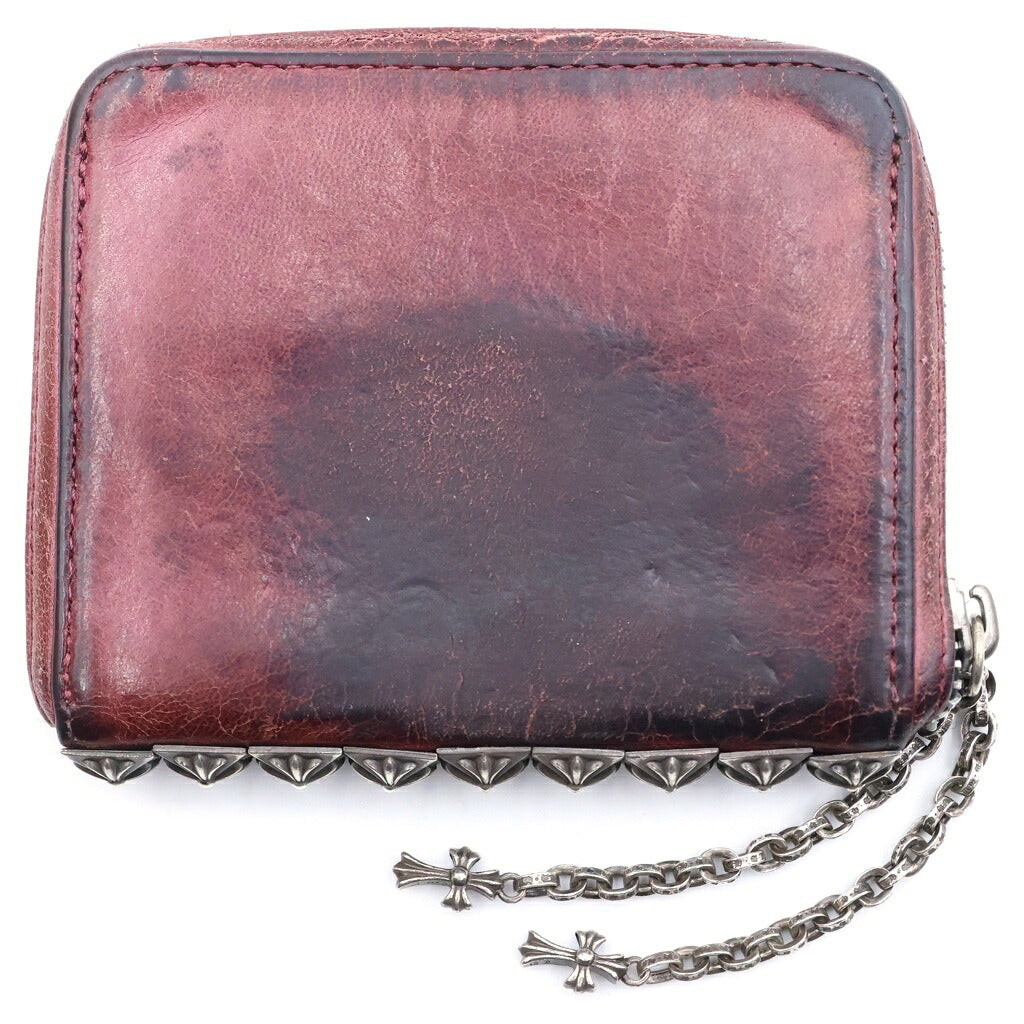 CHROME HEARTS(クロムハーツ) 3 SIDE ZIP 3サイドジップ レザー ピラミッドスタッズ ベイビーファット ウォレット 財布 レッド