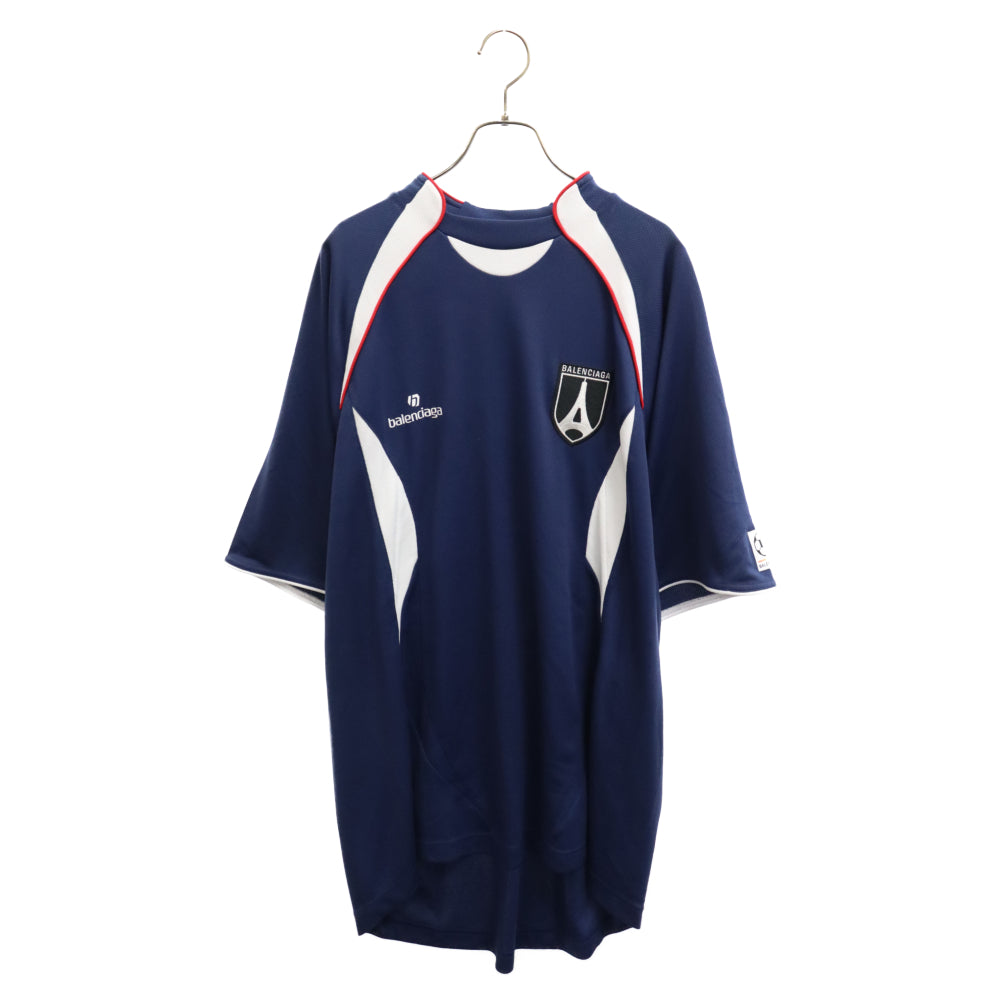 BALENCIAGA(バレンシアガ) 21AW JERSEY LOGO SOCCER TOP ジャージ ロゴサッカートップ 半袖Tシャツ カットソー ネイビー 641664 CA63081