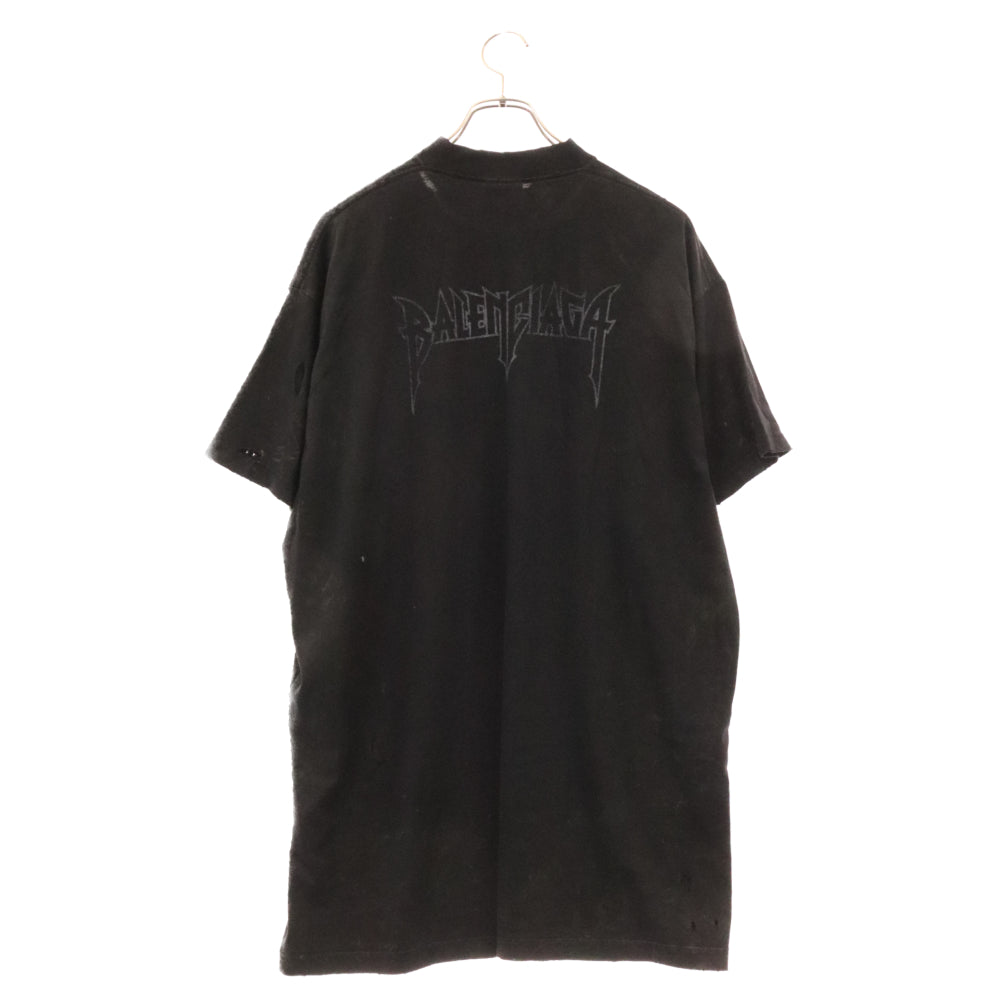 BALENCIAGA(バレンシアガ) Paris Moon Oversized Tee パリスムーン ダメージ加工 オーバーサイズ半袖Tシャツ ブラック 739028 TQVX6
