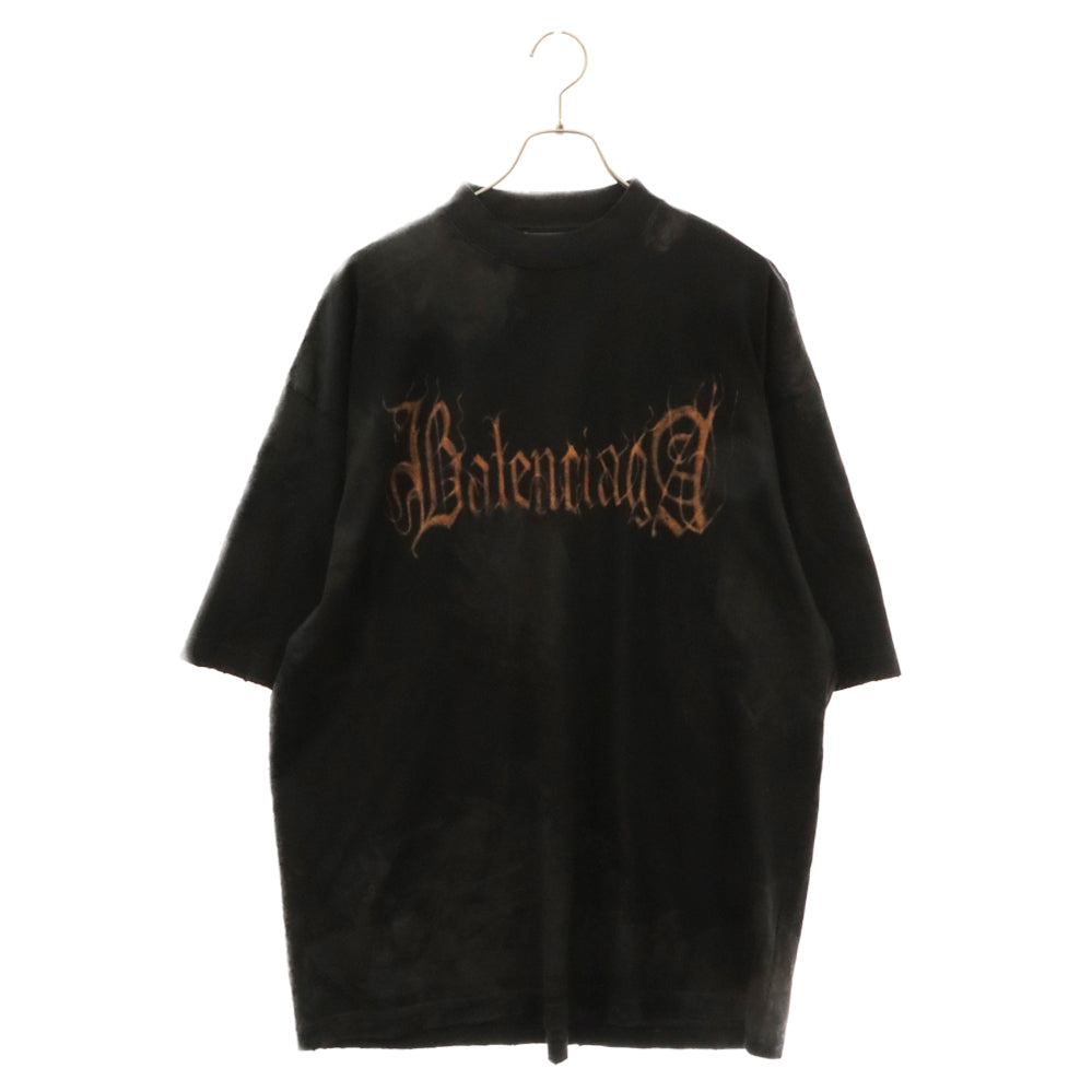BALENCIAGA(バレンシアガ) 23SS Heavy Metal Logo T-Shirt ベビーメタルロゴ ダメージ加工半袖Tシャツ ブラック 744439 TOVE1