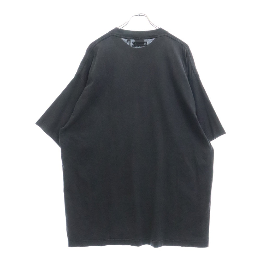 VETEMENTS(ヴェトモン) 24SS 1000 PERCENT T-SHIRT フロントプリントウォッシュド加工 オーバーサイズ半袖Tシャツ ブラック UE64TR170B