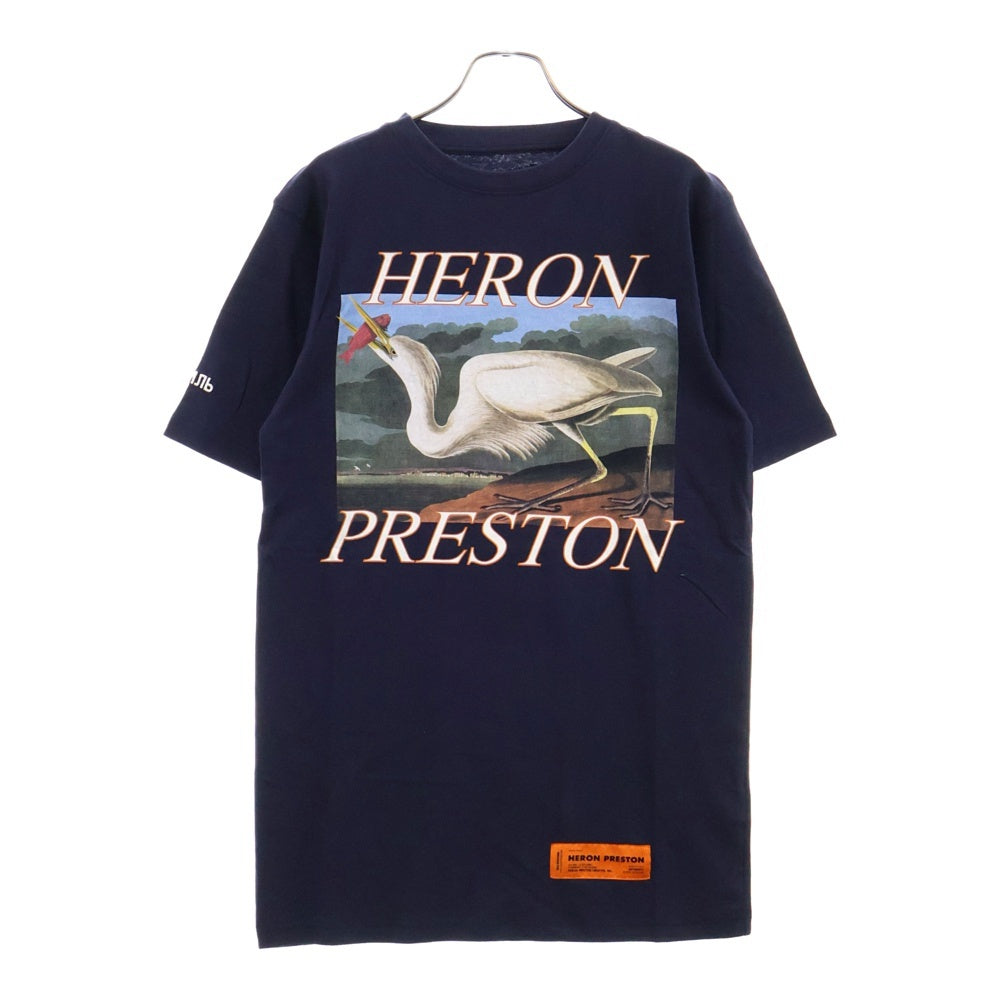 HERON PRESTON(ヘロンプレストン) 18AW バードプリント半袖Tシャツ ネイビー HMAA001F18632015