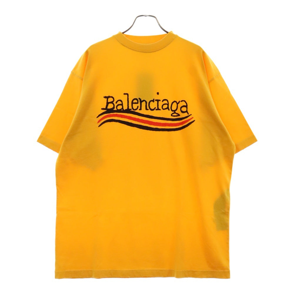 BALENCIAGA(バレンシアガ) 22AW Handwritten Campaign Logo T-Shirt キャンペーンロゴプリント半袖Tシャツ イエロー 641675 TNVE7