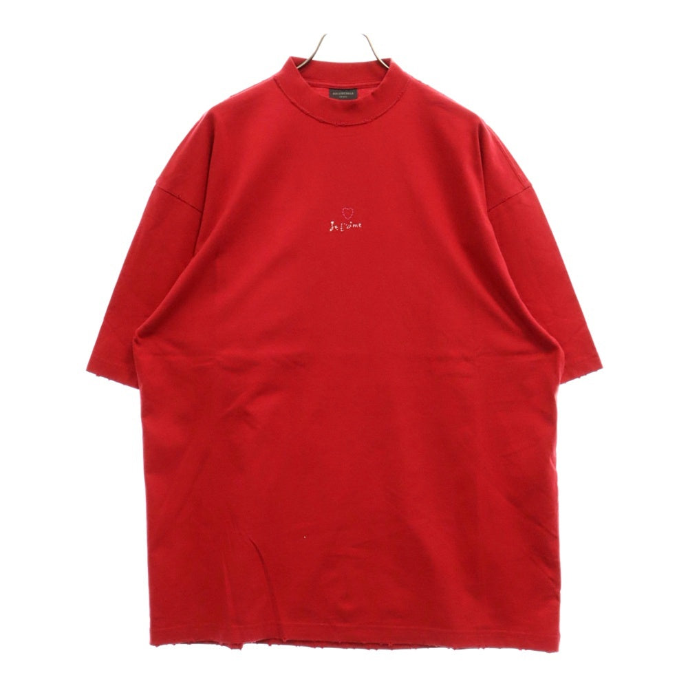 BALENCIAGA(バレンシアガ) Je T'aime T-Shirt 刺繍ダメージ加工半袖Tシャツ レッド 744439 TOVM7