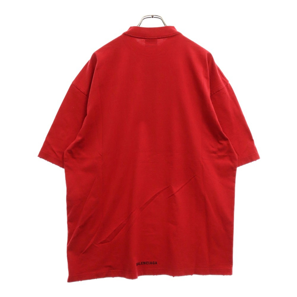 BALENCIAGA(バレンシアガ) Je T'aime T-Shirt 刺繍ダメージ加工半袖Tシャツ レッド 744439 TOVM7