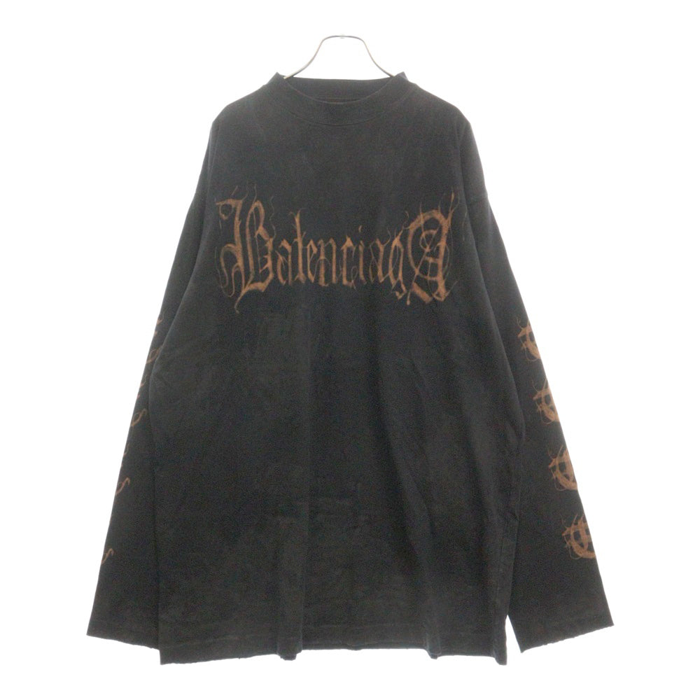 BALENCIAGA(バレンシアガ) 23SS Heavy Metal Long Sleeve T-shirt ヘビーメタルロゴ ダメージ加工長袖Tシャツ ロンT ブラック 739783 TOVE1