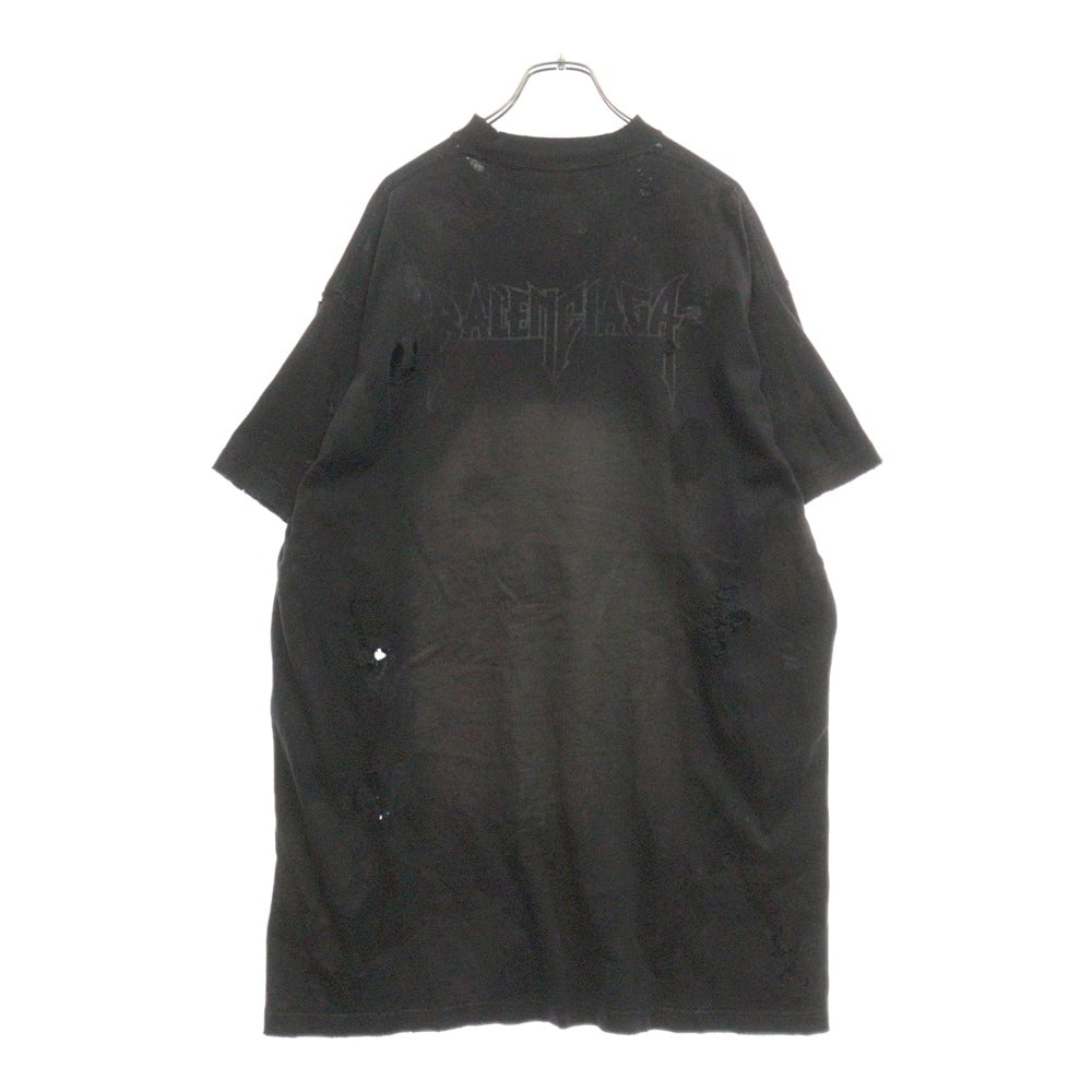 BALENCIAGA(バレンシアガ) 23SS Paris Moon Oversized Tee パリスムーン ダメージ加工 オーバーサイズ半袖Tシャツ ブラック 739028 TOVE4