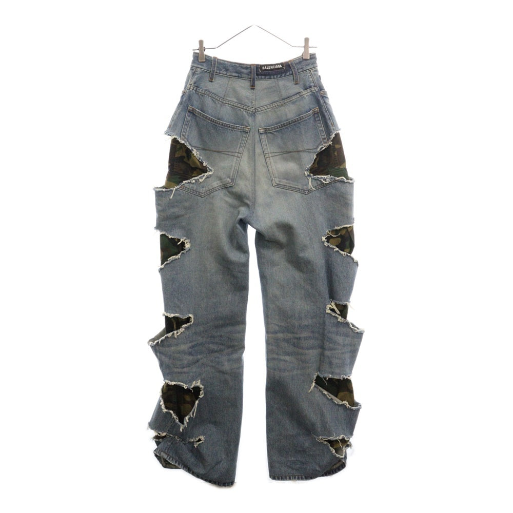 BALENCIAGA(バレンシアガ) 21AW Camouflage Layered Distressed Denim Pants レイヤード カモフラージュデニムパンツ インディゴ 662763 TDW14