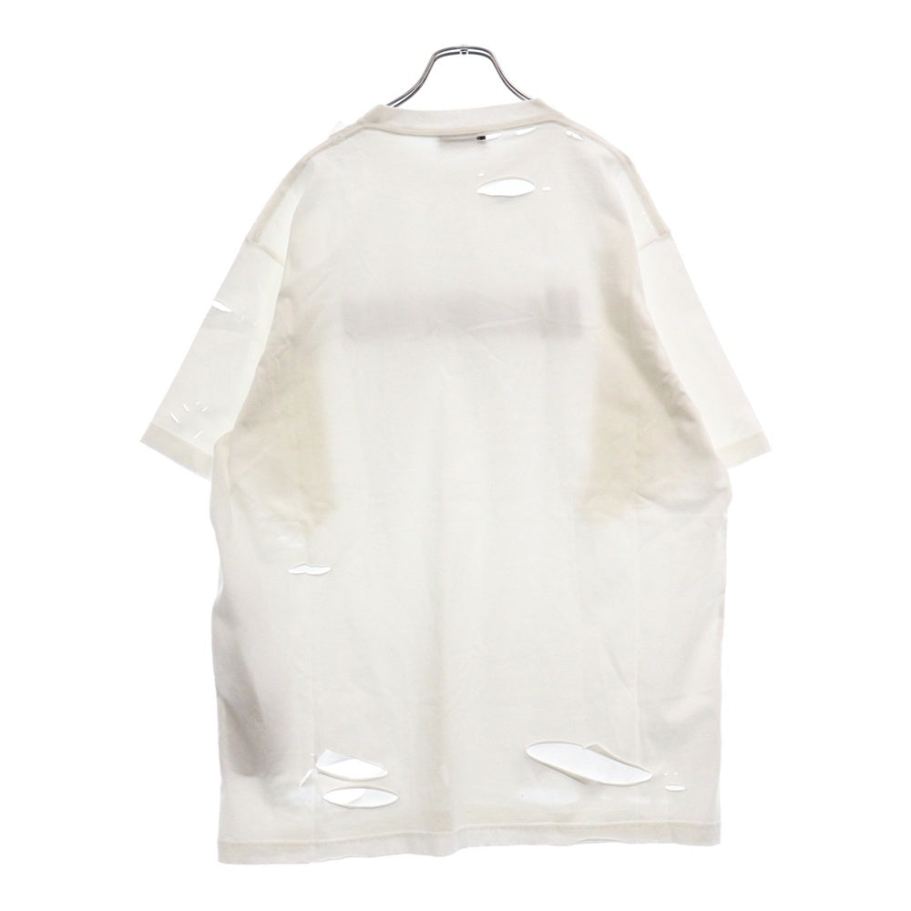 BALENCIAGA(バレンシアガ) 22SS Destroyed Logo Print T-Shirt デストロイ ロゴプリントダメージ加工半袖Tシャツ ホワイト 651795 TKVB8