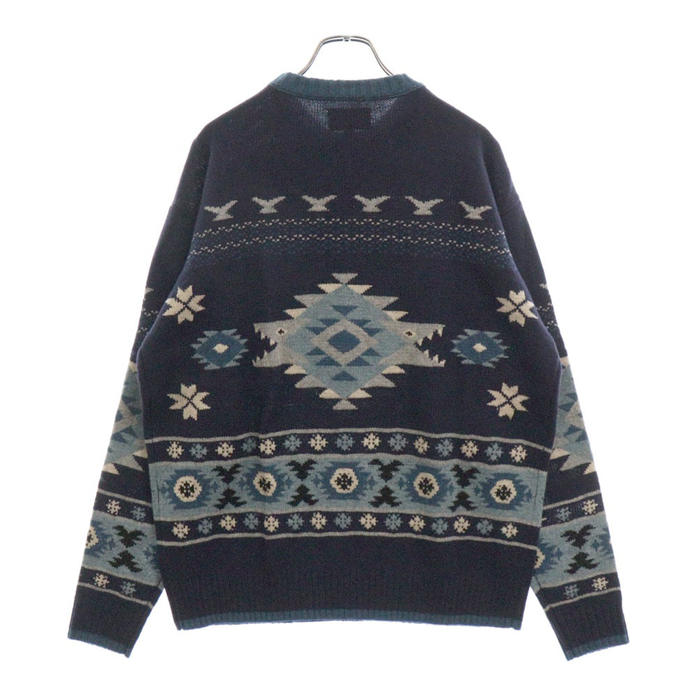 DESCENDANT(ディセンダント) 24AW MORAY CREW NECK KNIT 総柄クルーネックニットセーター ネイビー 242MADS-KNM04