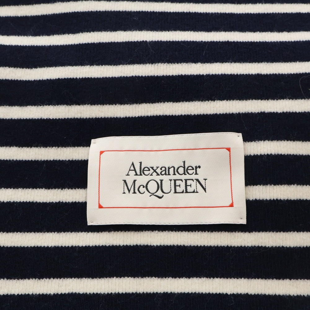 Alexander McQueen(アレキサンダーマックイーン) ロゴタブ ボーダーマフラー 686027 ネイビー