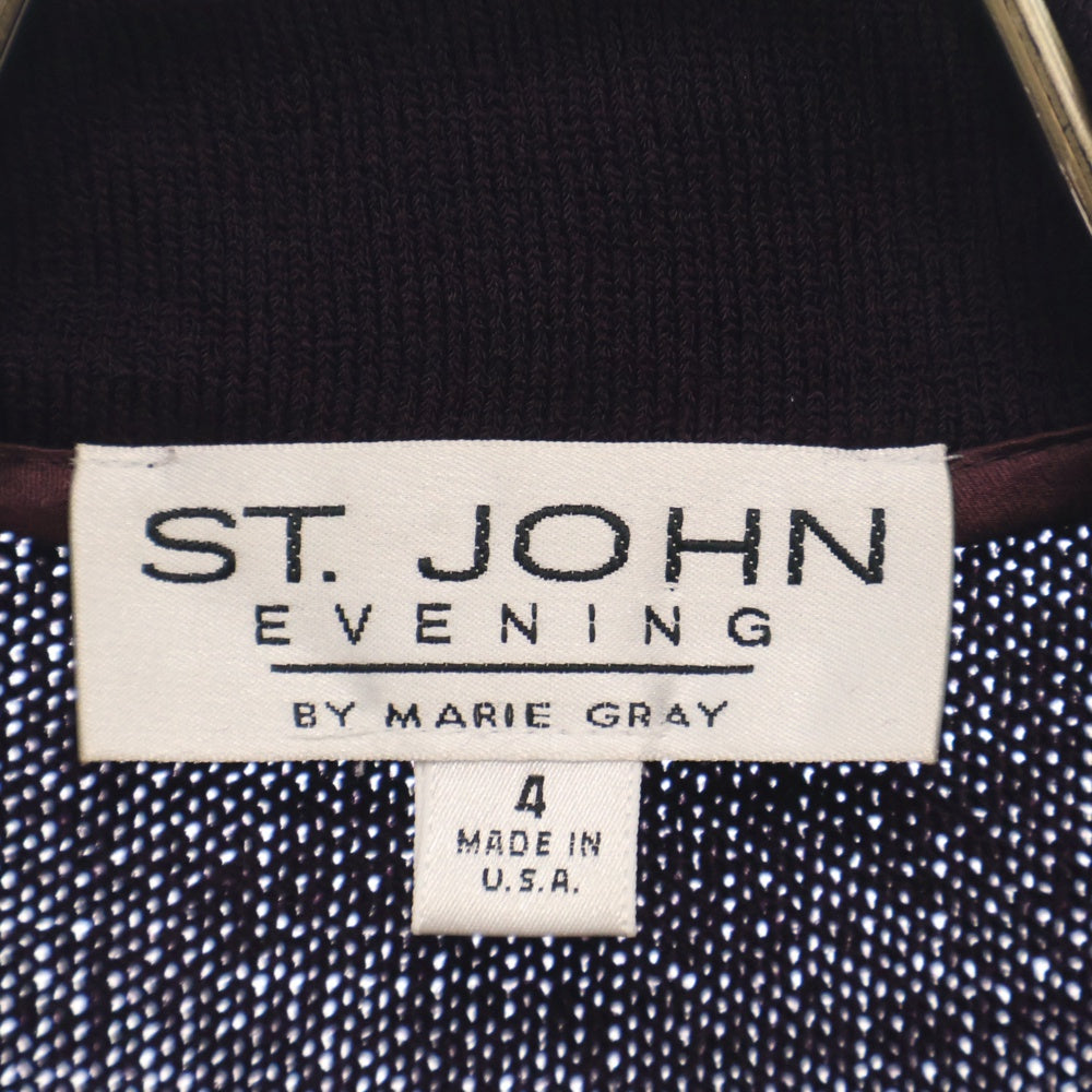 St. John(セントジョン) フラワーボタン ビーズ ニット 3B ジャケット カーディガン パープル レディース