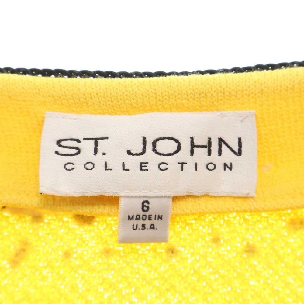 St. John(セントジョン) フラワーブローチ付き ニット 半袖ジャケット カーディガン イエロー レディース