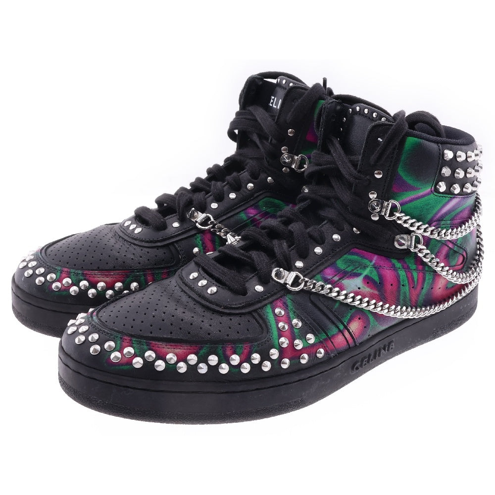 CELINE(セリーヌ) TRAINER Z TRAINER スタッズチェーンデザイン 総柄 ハイカットシューズ レザースニーカー マルチ MU0222