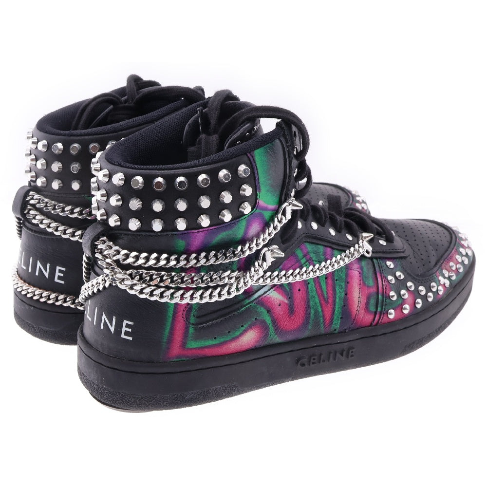 CELINE(セリーヌ) TRAINER Z TRAINER スタッズチェーンデザイン 総柄 ハイカットシューズ レザースニーカー マルチ MU0222