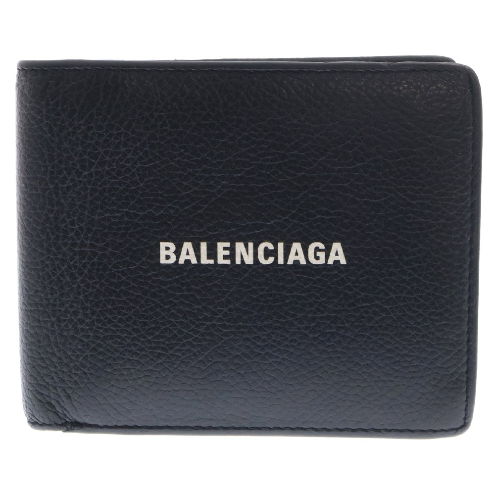 BALENCIAGA(バレンシアガ) フロント ロゴプリント レザー 二つ折り財布 ブラック 594549