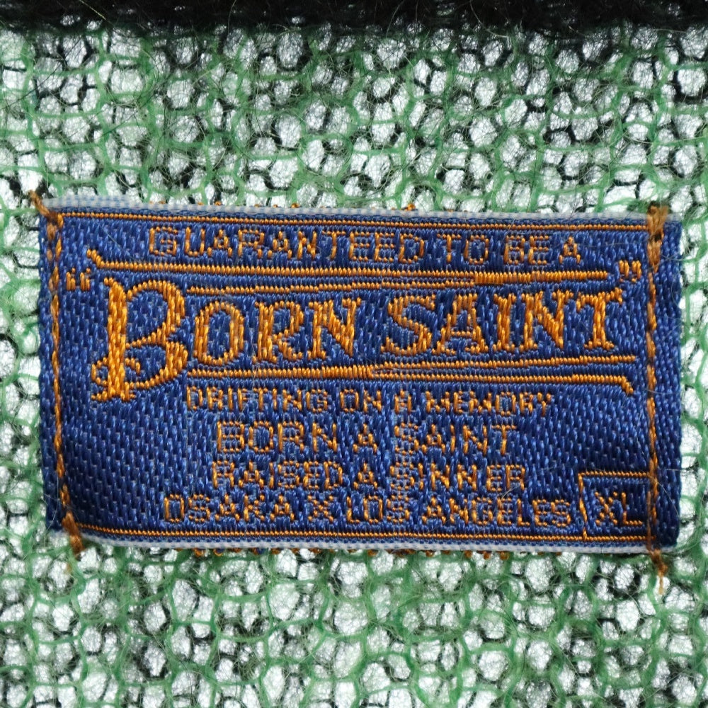 SAINT MICHAEL(セントマイケル) 22AW ×BORN X RAISED B&R KNIT CROWN ボーンレイズド クルーネック長袖モヘヤニットセーター ブラック/グリーン SM-A22-0000-072