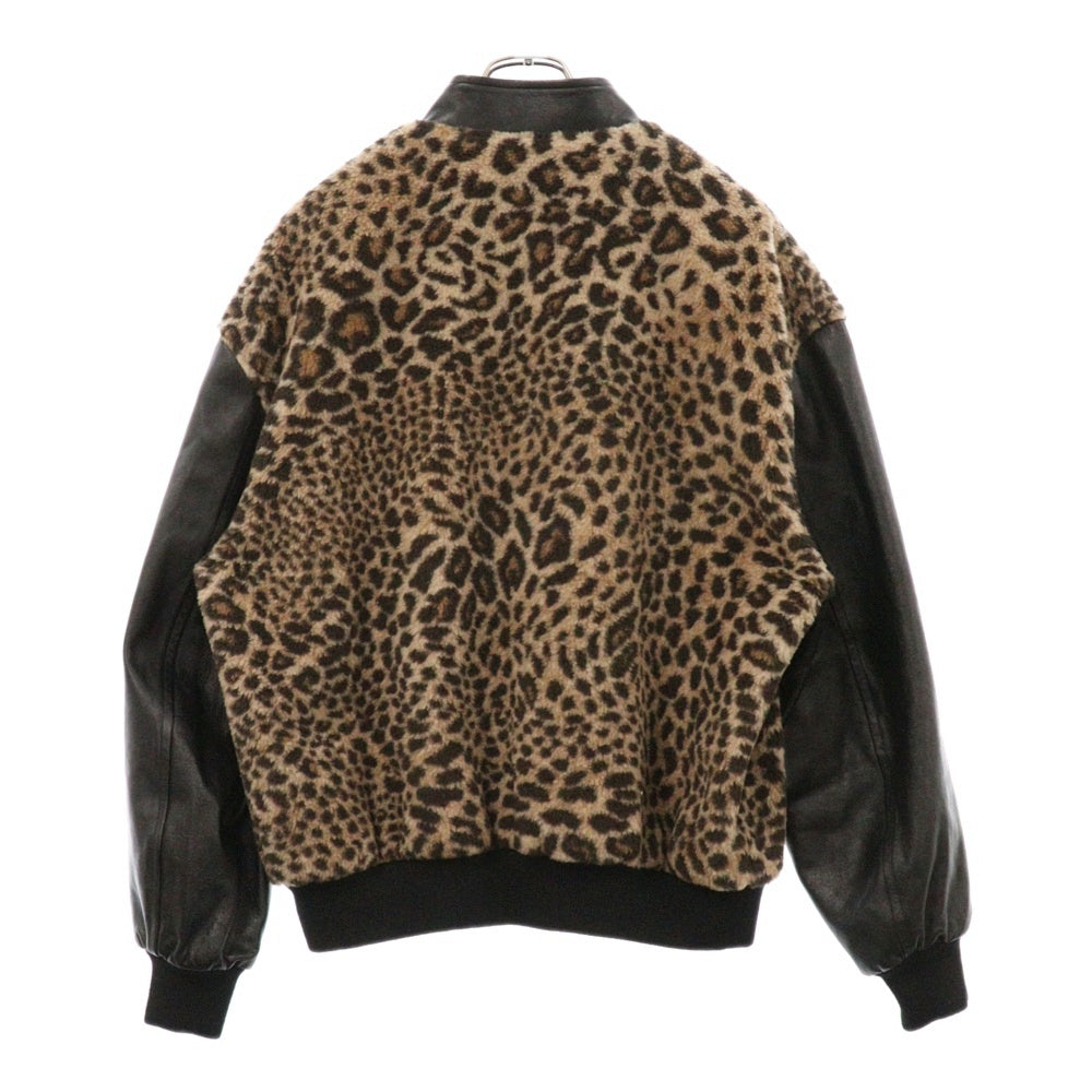 CELINE(セリーヌ) TEDDY JACKET エンブロイダリーパッチ テディジャケット レオパードプリント フリース 袖レザー ラインストーン ベージュ/ブラック 2V22L823R